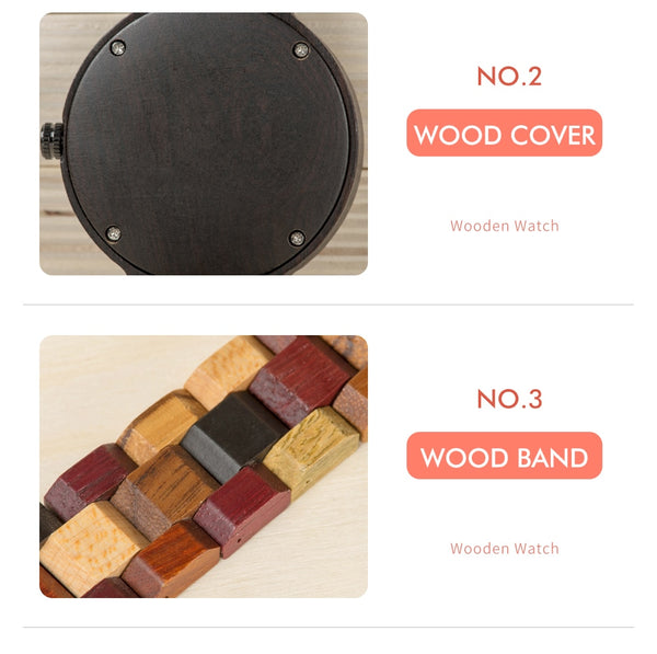 Wood Watch Men Women Quartz Week Date Couple Timepiece Colorful Wooden Band logo Customize Wholesale Dropship | Vimost Shop.