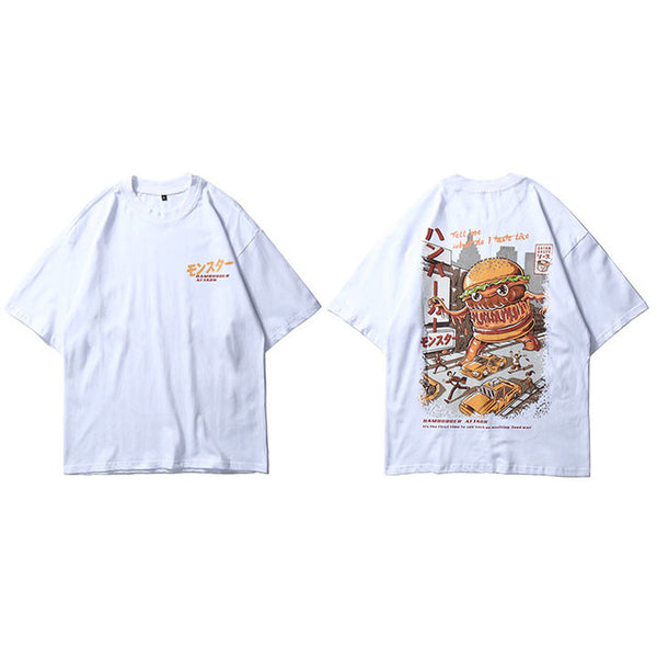 Men Hip Hop T Shirt Hamburger Monster Attack Japanese Harajuku | Vimost Shop.