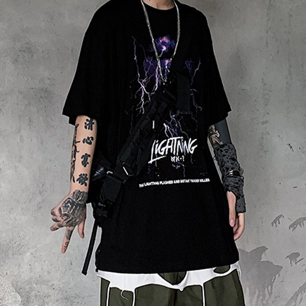 Lightning Print T Shirt Men Summer Casual Tshirt Tees Hip Hop Harajuku Loose Streetwear Short Sleeve Shirts | Vimost Shop.
