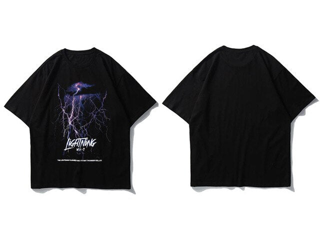 Lightning Print T Shirt Men Summer Casual Tshirt Tees Hip Hop Harajuku Loose Streetwear Short Sleeve Shirts | Vimost Shop.