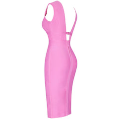 Women Cut Out Bandage Dress Bodycon Sexy Double Deep v Neck Pink Bandage Dress Rayon Evening Party Dress | Vimost Shop.