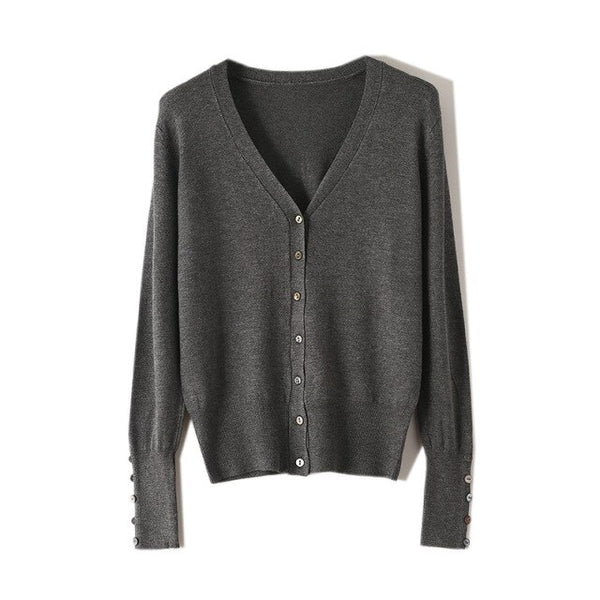 High Quality Shell Cufflinks Knitted Cardigan Shirt Top Female Loose  Shawl Autumn Women's Sweater Jacket