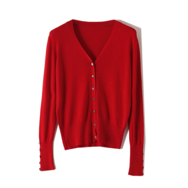 High Quality Shell Cufflinks Knitted Cardigan Shirt Top Female Loose  Shawl Autumn Women's Sweater Jacket