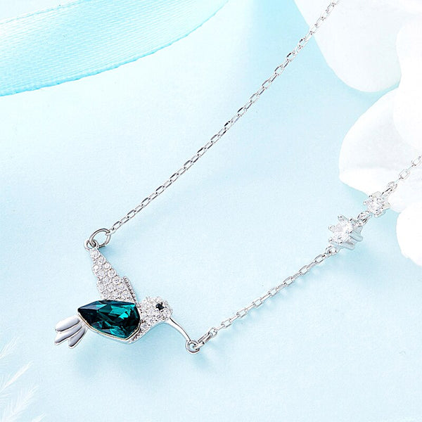 Hummingbird collier ras du cou with Green Crystal from Swarovski Silver 925 Necklace with Zircon for Mother Gifts Jewelry | Vimost Shop.