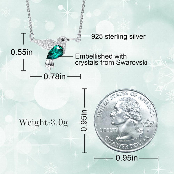 Hummingbird collier ras du cou with Green Crystal from Swarovski Silver 925 Necklace with Zircon for Mother Gifts Jewelry | Vimost Shop.