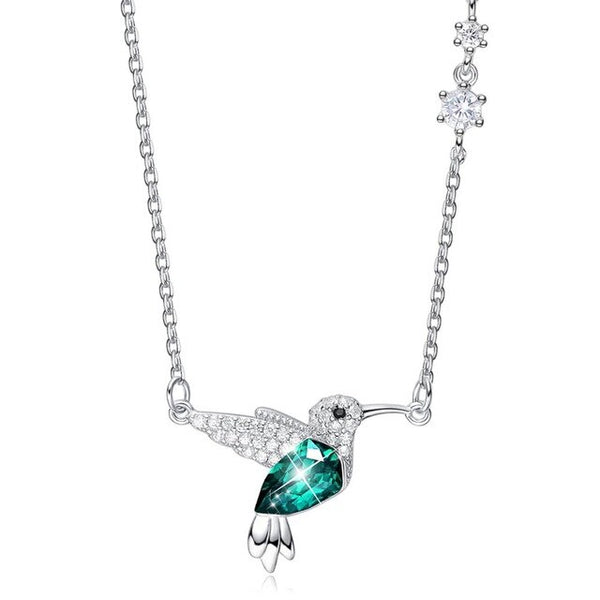 Hummingbird collier ras du cou with Green Crystal from Swarovski Silver 925 Necklace with Zircon for Mother Gifts Jewelry | Vimost Shop.