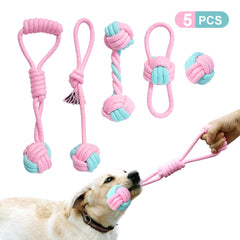 5pcs Cotton Dog Rope Toy Knot Dog Chew Toys Teeth Cleaning Pet Ball For Small Medium Large Dogs Palying Training