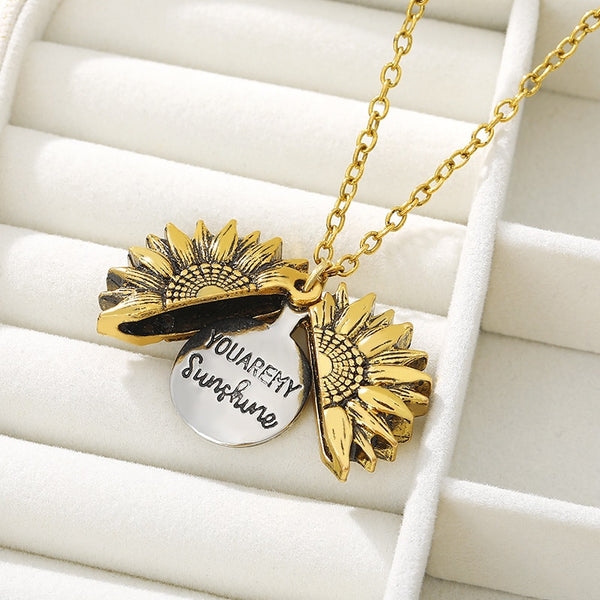 You are my sunshine open locket sunflower necklace boho jewelry stainless steel friendship gifts bff letter necklace collier | Vimost Shop.