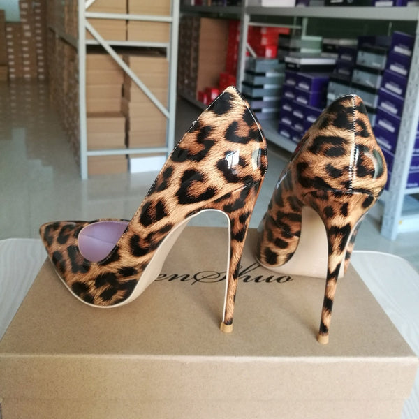 High Heels Shoes Women Leopard Print Sexy Pointy Toe Stilettos Women Pumps 10 12cm Party Heeled Designer Shoes Plus Size 11 12 | Vimost Shop.