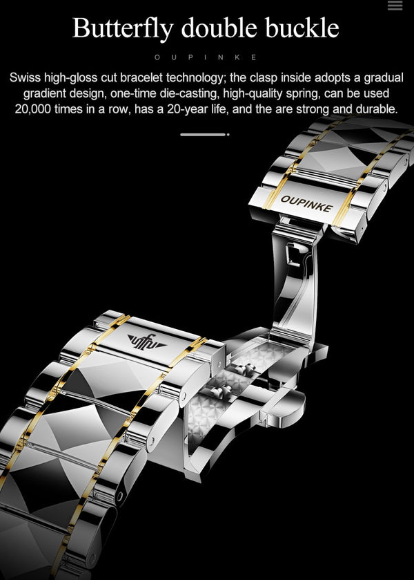 Men Mechanical Wristwatch Automatic Watch Men Skeleton OUPINKE Tungsten steel Sapphire Watch relogio masculino | Vimost Shop.