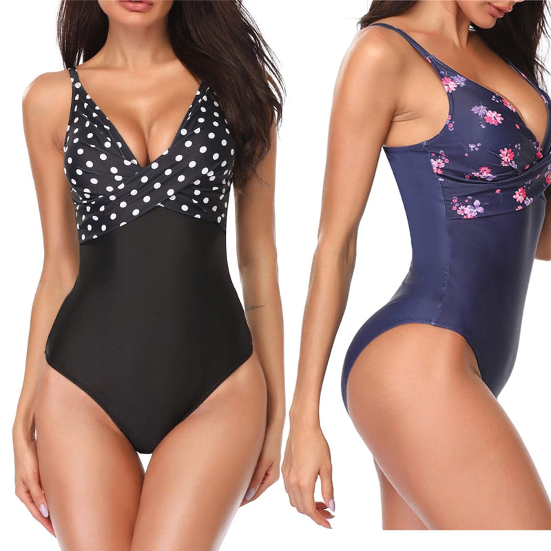 One Piece Swimsuit Women Print Sexy Black White Bodysuit Swimwear | Vimost Shop.