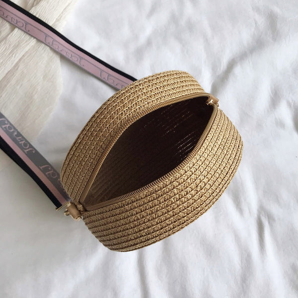 Women Handmade Hangbag Fashion Straw Weave Round Bag Small Summer Beach Travel Shoulder Bag Casual style Retro Cross Body Bag | Vimost Shop.