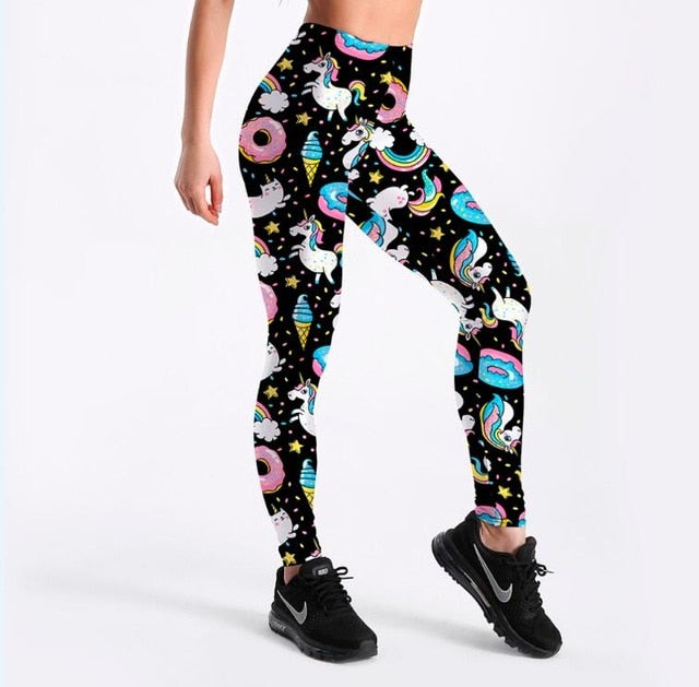 Womens Cartoon Ice Cream God Horse Leggings Print Fitness Legging Sexy Silm Leging Star Stretch Pants | Vimost Shop.