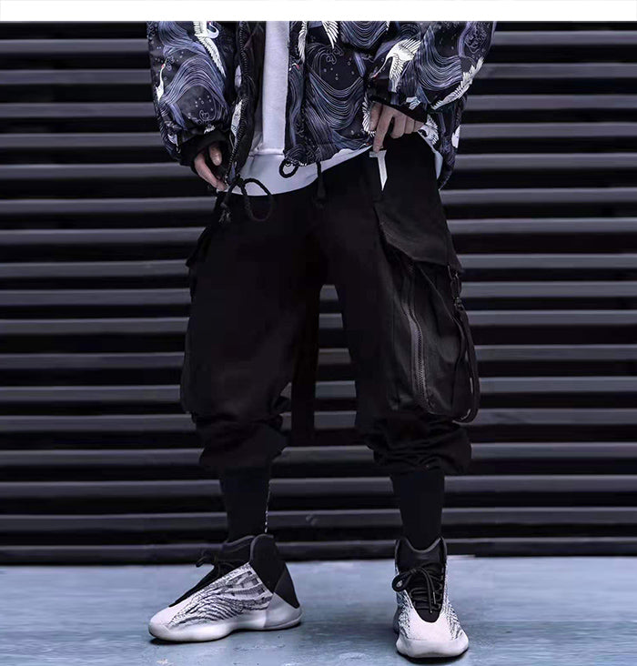 Multi Pocket Hip Hop Pants Men Ribbon Elastic Waist Harajuku Streetwear Joggers Mens Trousers Techwear Pants | Vimost Shop.