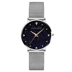 Japan Quartz Movement Stainless Steel Mesh Band Watch  Golden Ladies Wristwatches Flash Night Stars Face New Watches For Women