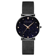 Japan Quartz Movement Stainless Steel Mesh Band Watch  Golden Ladies Wristwatches Flash Night Stars Face New Watches For Women