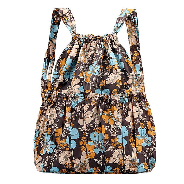 Fashion Vinatge Drawstring Backpacks Women Large Capacity Flower Ethnic Style Waterproof Nylon Shoulders Backpacks Rucksack | Vimost Shop.