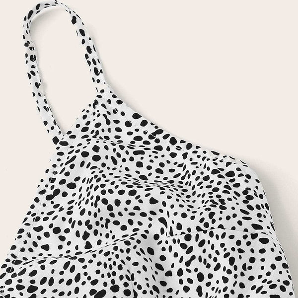 Surplice Wrap Belted Dalmatian Print Ruffle Hem Cami Dress Women Summer Asymmetrical Hem Boho Short Dresses | Vimost Shop.