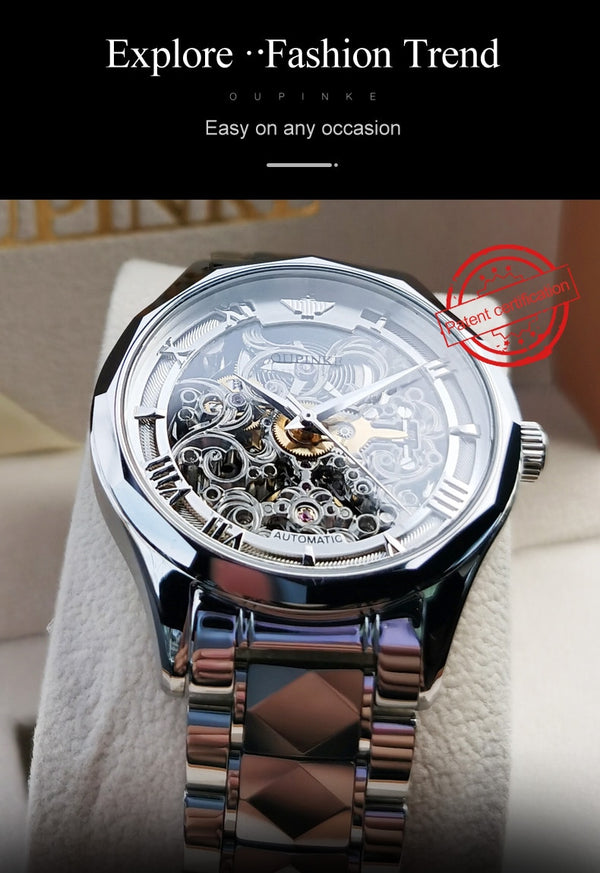 Men Mechanical Wristwatch Automatic Watch Men Skeleton OUPINKE Tungsten steel Sapphire Watch relogio masculino | Vimost Shop.