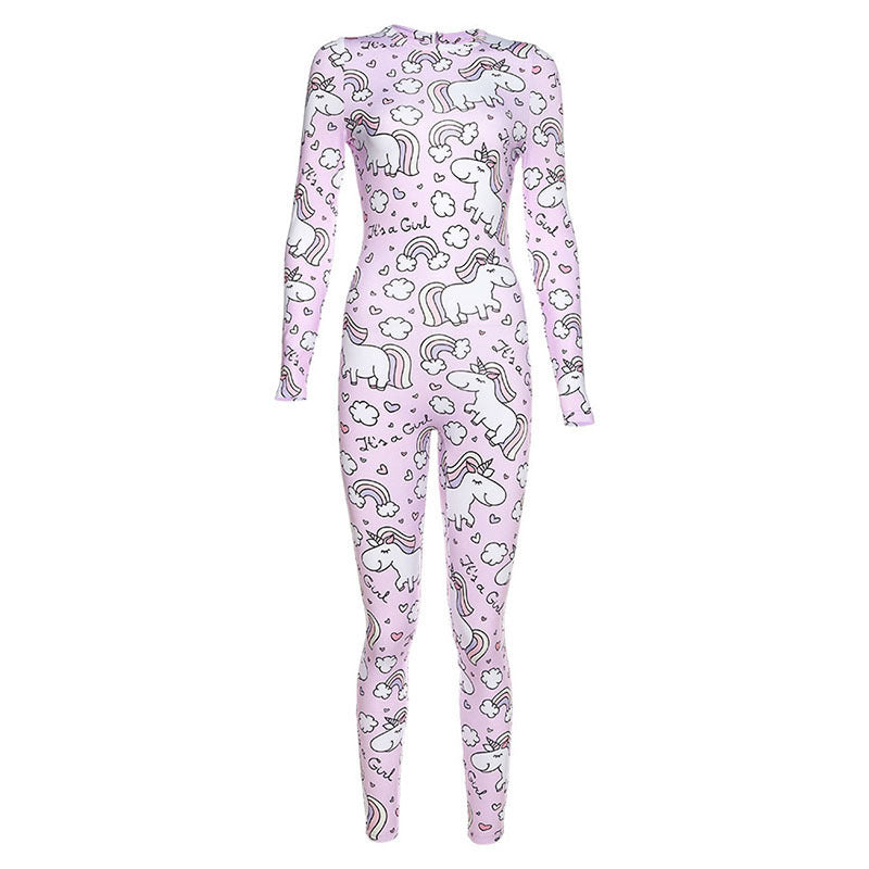 Active Women's Printed Hip Exercise Fitness Jumpsuit Pink Rainbow Pony Print | Vimost Shop.