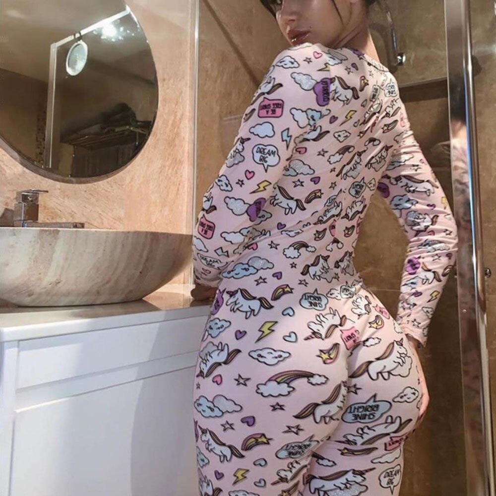 Active Women's Printed Hip Exercise Fitness Jumpsuit Pink Rainbow Pony Print | Vimost Shop.