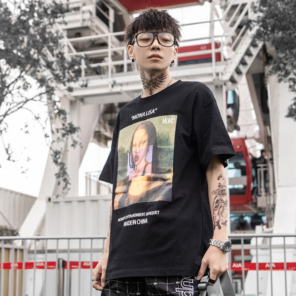 Funny Mona Lisa Printed Short Sleeve T Shirts Streetwear Men Summer Harajuku Hip Hop Top Tees Male Tshirts | Vimost Shop.