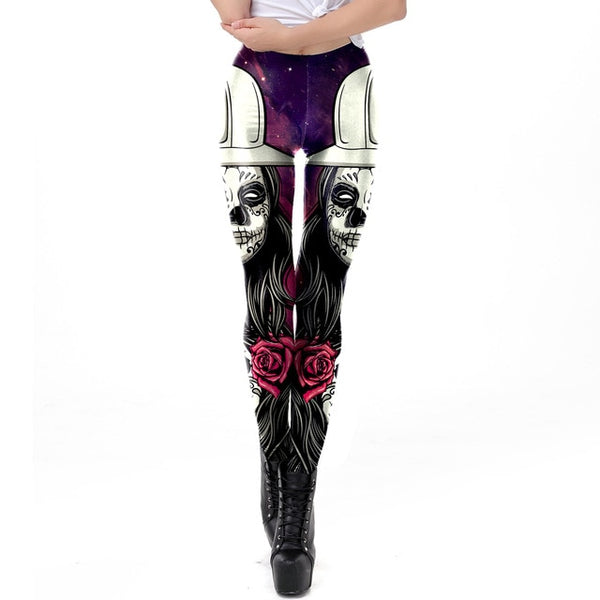 Halloween Sugar Skull Leggings For Women Girl Rose Print Fantastic Workout Party Ankle Pant | Vimost Shop.