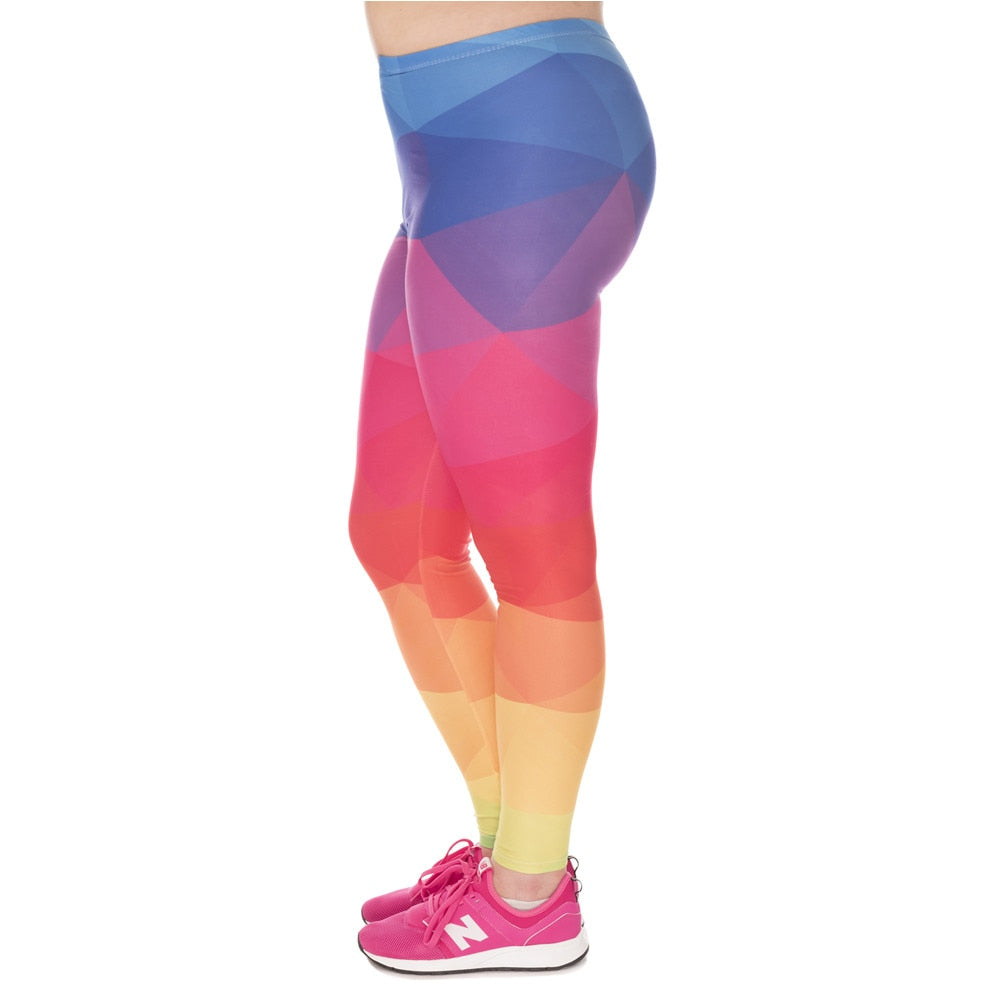 Fashion Large Size Leggings Triangles Rainbow Printed High Waist Leggins | Vimost Shop.