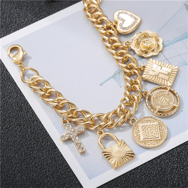 Gold Copper Cross Heart Female Bracelets Charms Fashion Chain Bracelet For Women Bracelet Femme Gift | Vimost Shop.