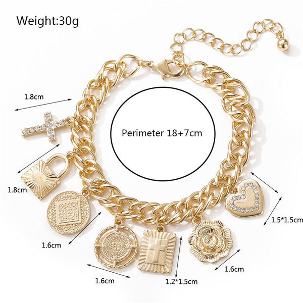 Gold Copper Cross Heart Female Bracelets Charms Fashion Chain Bracelet For Women Bracelet Femme Gift | Vimost Shop.
