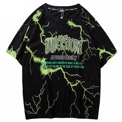 Mens Hip Hop Dark Lightning Tshirt Streetwear Summer Cotton