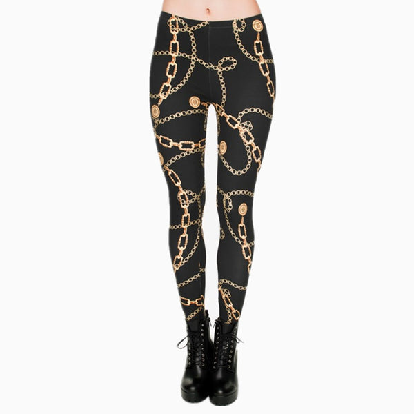 High Elasticity Legging Women Clothing Ladies Full Length Gold Chains Printing Legins Sexy Fitness Pants Workout Leggings | Vimost Shop.