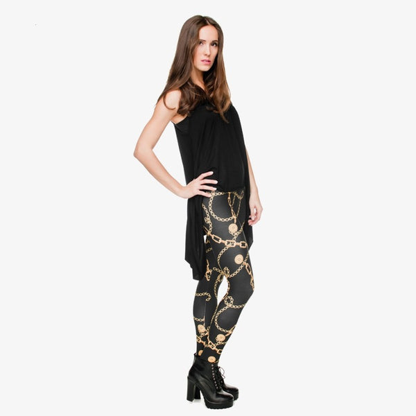 High Elasticity Legging Women Clothing Ladies Full Length Gold Chains Printing Legins Sexy Fitness Pants Workout Leggings | Vimost Shop.