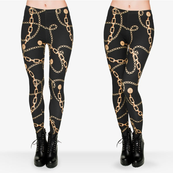 High Elasticity Legging Women Clothing Ladies Full Length Gold Chains Printing Legins Sexy Fitness Pants Workout Leggings | Vimost Shop.