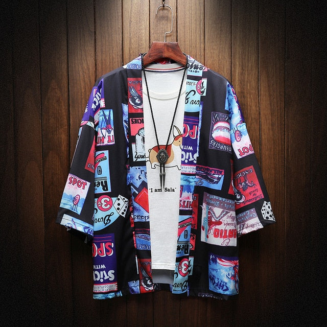 Kimono Satin Short Sleeve Beach Tee Shirt Men Funny Anime Print Hip Hop Fashion Hawaii Holiday T-Shirt Streetwear Casual Tshirts | Vimost Shop.