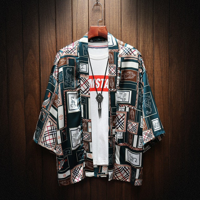 Kimono Satin Short Sleeve Beach Tee Shirt Men Funny Anime Print Hip Hop Fashion Hawaii Holiday T-Shirt Streetwear Casual Tshirts | Vimost Shop.