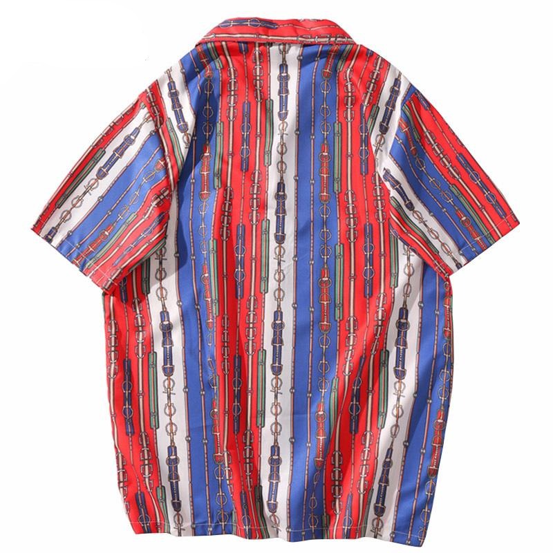 Men Hawaiian Shirt Chain Belt Retro Style Harajuku Beach Shirt | Vimost Shop.