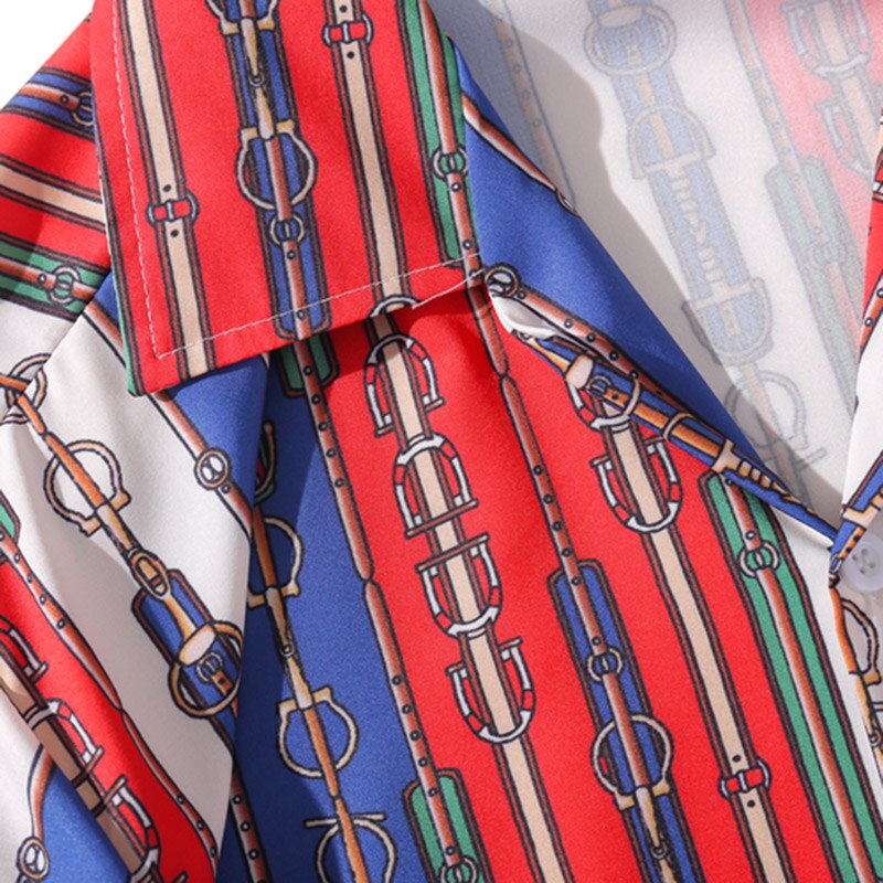 Men Hawaiian Shirt Chain Belt Retro Style Harajuku Beach Shirt | Vimost Shop.