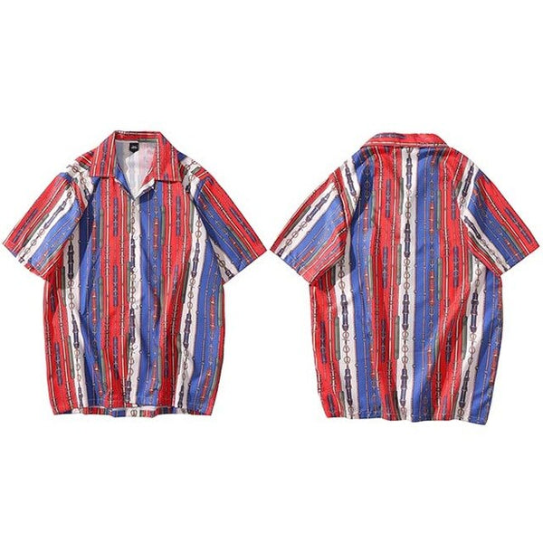 Men Hawaiian Shirt Chain Belt Retro Style Harajuku Beach Shirt | Vimost Shop.