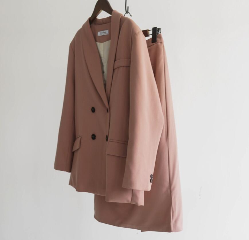 Women Blazer Suits Doule Breasted Pink Blazer High Waist Skirt Office Lady Sets | Vimost Shop.