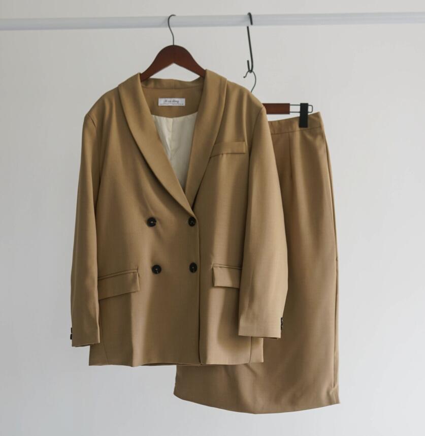 Women Blazer Suits Doule Breasted Pink Blazer High Waist Skirt Office Lady Sets | Vimost Shop.