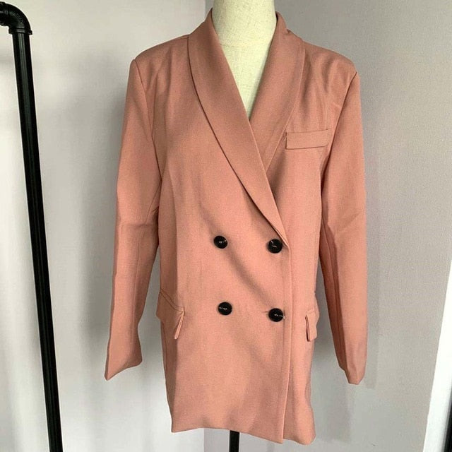 Women Blazer Suits Doule Breasted Pink Blazer High Waist Skirt Office Lady Sets | Vimost Shop.