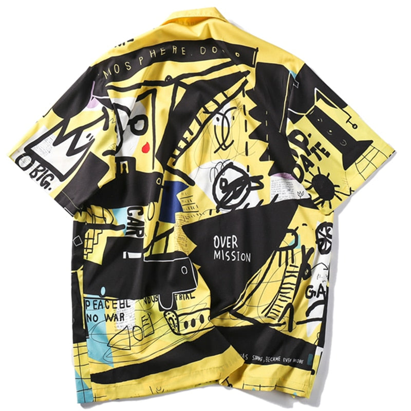 Hip Hop Shirts Graffiti Printing Hawaii Aloha Fancy Beach Streetwear Summer Men Casual Short Sleeve Holiday Shirt | Vimost Shop.