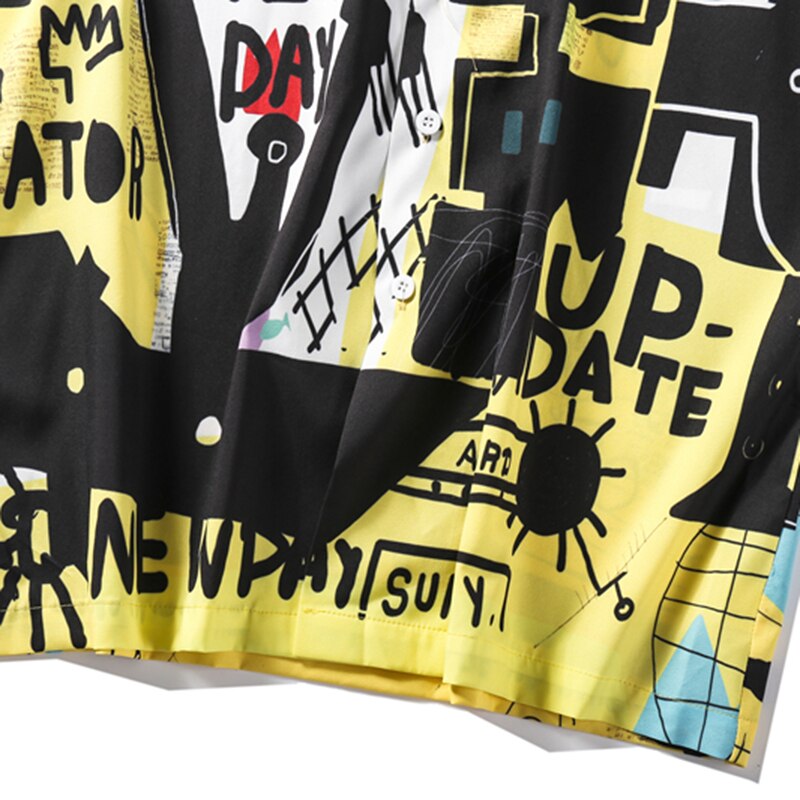 Hip Hop Shirts Graffiti Printing Hawaii Aloha Fancy Beach Streetwear Summer Men Casual Short Sleeve Holiday Shirt | Vimost Shop.