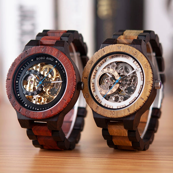 Wooden Mechanical Watch Reloj masculino Mens Watches Top Brand Luxury Timepieces With Bead Bracelet Orologio da uomo | Vimost Shop.