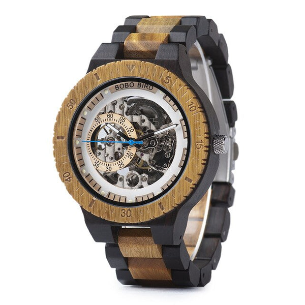 Wooden Mechanical Watch Reloj masculino Mens Watches Top Brand Luxury Timepieces With Bead Bracelet Orologio da uomo | Vimost Shop.