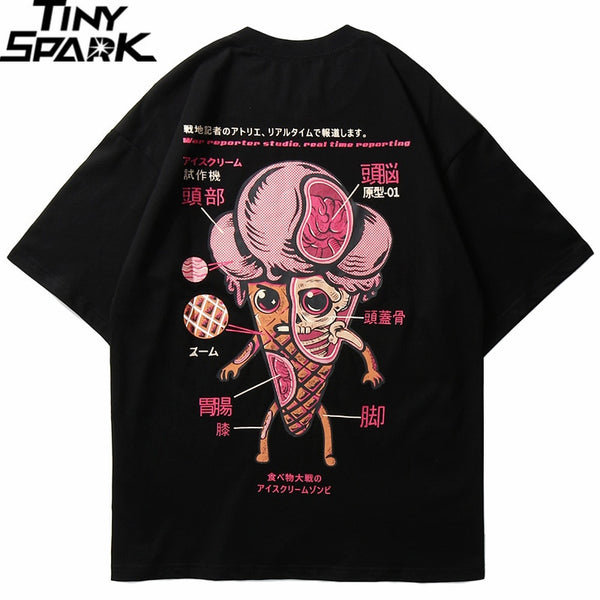 Men Hip Hop T Shirt Funny Ice Cream Anatomy Harajuku Japanese Kanji T-Shirt Streetwear | Vimost Shop.
