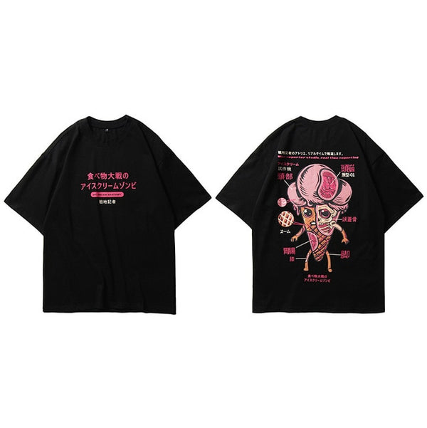 Men Hip Hop T Shirt Funny Ice Cream Anatomy Harajuku Japanese Kanji T-Shirt Streetwear | Vimost Shop.