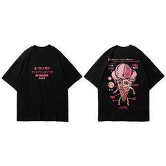 Men Hip Hop Funny Ice Cream Anatomy Harajuku Japanese Kanji T-Shirt