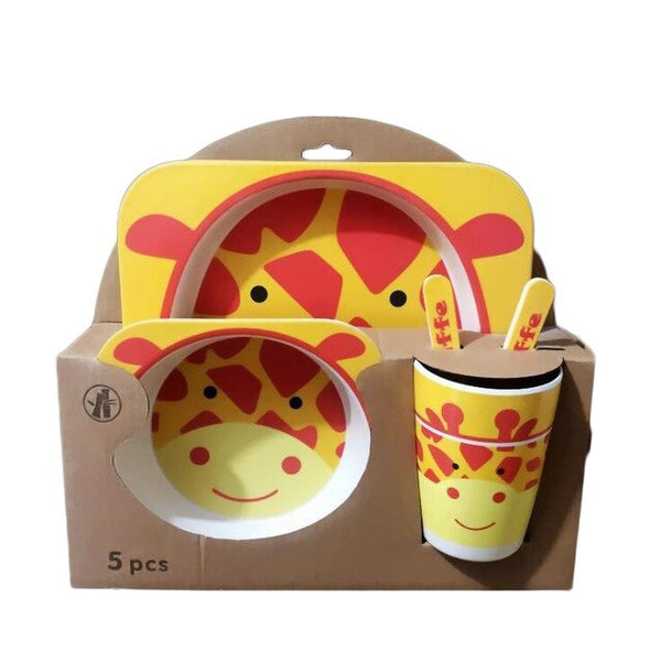 5pcs/set Cartoon Animal Tableware Baby Dishes Set Eco-friendly Bamboo Fiber Dinnerware Food Plate Bowl For Kids Boy Girl Gift | Vimost Shop.